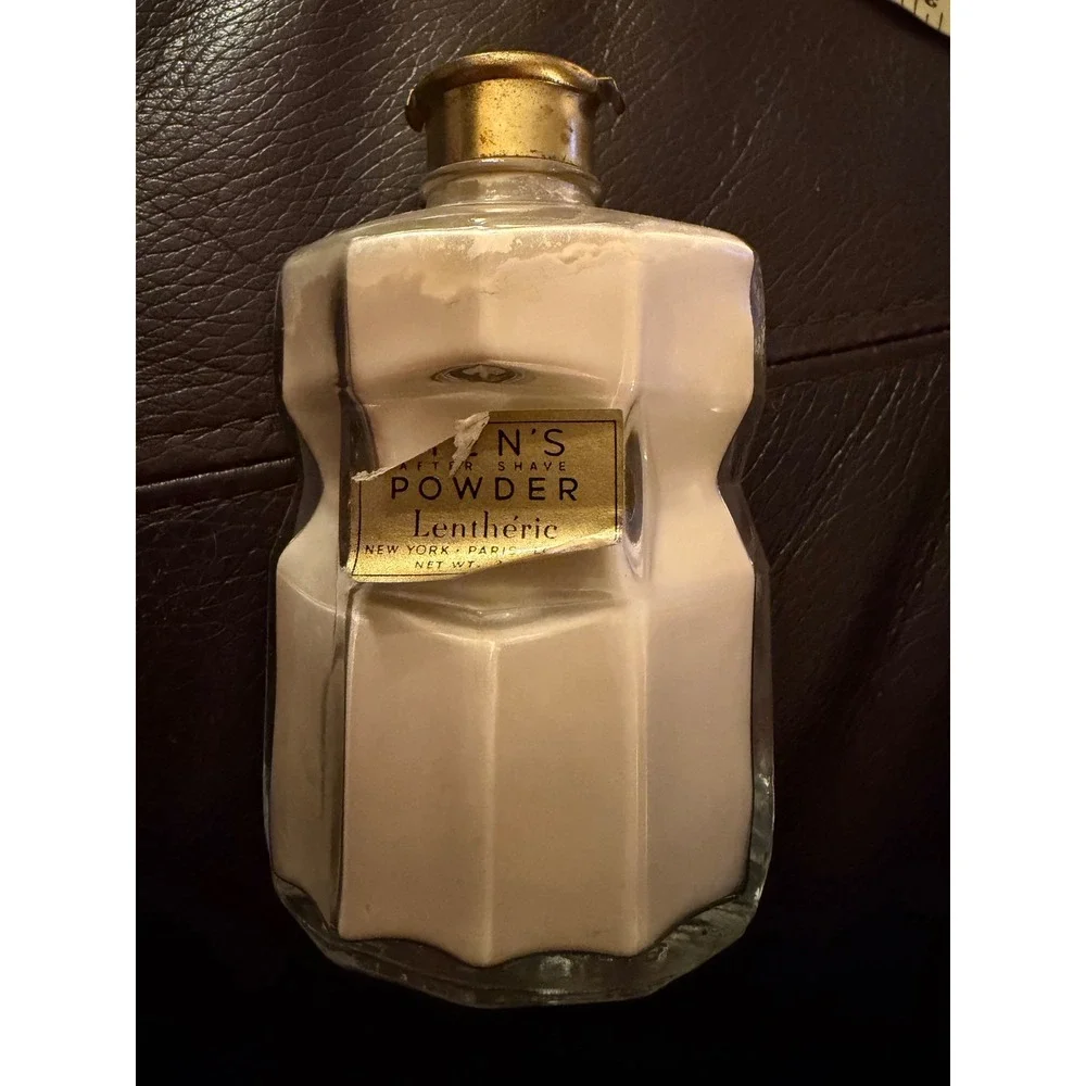 Vtg 40s Lentheric Mens After Shave Powder Glass Bottle Art Deco 3oz Collectible
